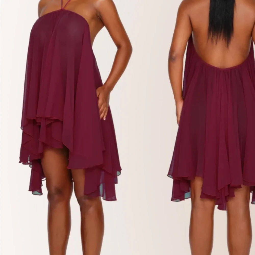 Viral Cuocoo Burgundy Halter Dress - Picture 3 of 4